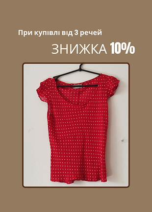 Блуза летняя женская красная в белый горох