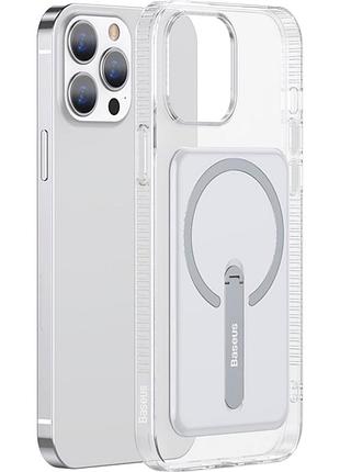 Чехол магнитный baseus arcx000202 с подставкой для iphone 13 pro max 6.7 прозрачный с защитой камеры
