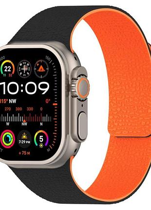 Ремінець magic silicon для apple watch series 3 42 mm 4 44 mm 7 45 mm 8 49 mm чорний з помаранчевими акцентами