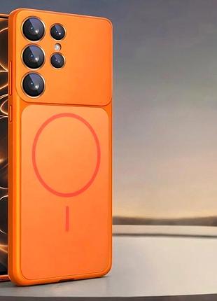 Силиконовый чехол full camera armor case с magsafe для samsung s26 plus максимальная защита orange