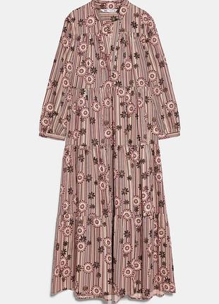 Коттоновое платье макси с длинным рукавом zara