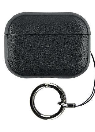 Кожаный чехол ring case для apple airpods 4 с защитой от ударов черный