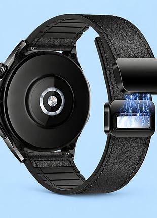 Шкіряний ремінець wh18 універсальний 22 mm для смарт годинників чорний з міцним дизайном black