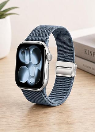 Ремінець striped magnetic buckle strap для apple watch series 3 42 mm 4 44 mm 7 45 mm 8 49 mm синий серый