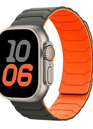 Ремешок armor magnetic bracelet для apple watch series 3 42 mm 4 44 mm 7 45 mm 8 49 mm силиконовый серый с оранжевыми акцентами