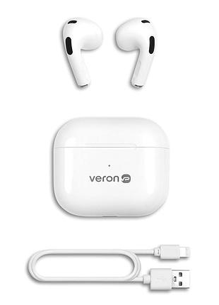 Bluetooth гарнітура tws 14 годин роботи 10 метрів діапазон veron w20 біла