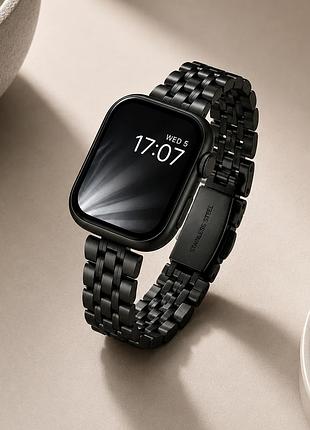 Ремінець slim 5 bead для apple watch series 3 42 mm 4 44 mm 7 45 mm 8 49 mm чорний з м'якого матеріалу