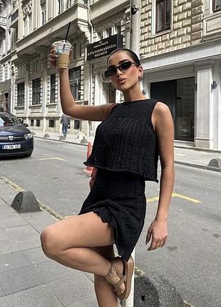Чорний трикотажний ажурний том майка zara