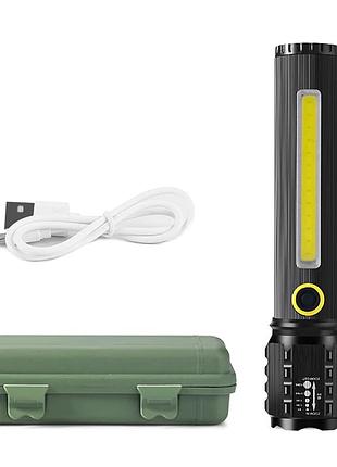Ліхтар ручний акумуляторний led c73 12 см три режими роботи чорний для кемпінгу та аварійних ситуацій