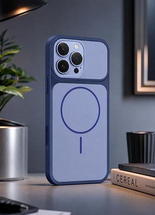 Чехол силиконовый full camera armor case с magsafe для apple iphone 15 pro максимальная защита dark blue