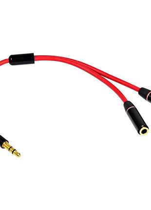 Аудио сплиттер 3.5mm мужской на два 3.5mm женских длина 0.2m черный и красный