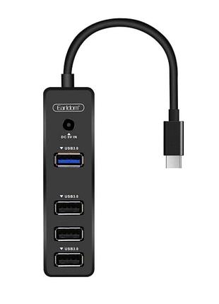 Usb type-c хаб 4 usb-порти 3xusb 2.0 1xusb 3.0 earldom et-hub08 чорний
