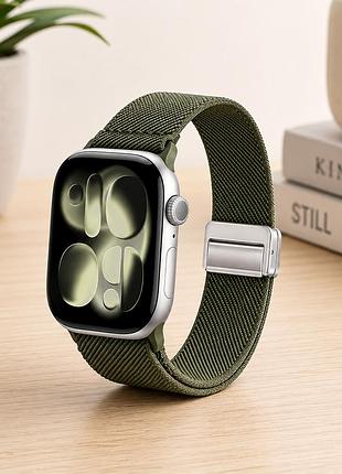 Ремінець striped magnetic buckle strap для apple watch series 3 42 mm 4 44 mm 7 45 mm 8 49 mm оливковий