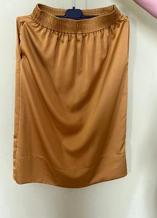 Атласна спідниця міді h&m / шовкова спідниця горчичного / карамельного кольору