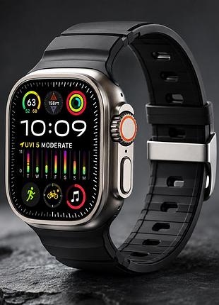 Ремешок silicon ribbed для apple watch series 3 42 mm 4 44 mm 7 45 mm 8 49 mm черный противоударный для занятий спортом black