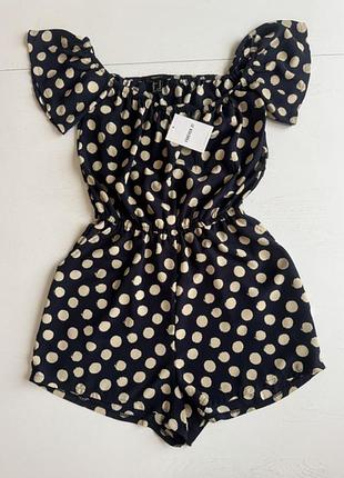 Плаття-комбінезон, літній ромпер, forever 21, темно-синій, у горох, polka dot, розмір xs — s