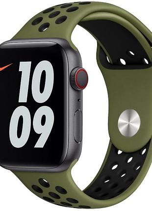 Ремешок sport nike силиконовый для apple watch series 3 42 mm 4 44 mm 7 45 mm 8 49 mm защита для спорта khaki & black