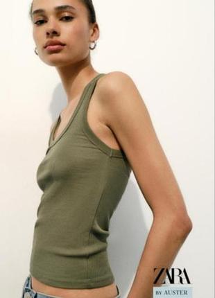 Оливковая майка zara в рубчик майка зара маечка топ хаки