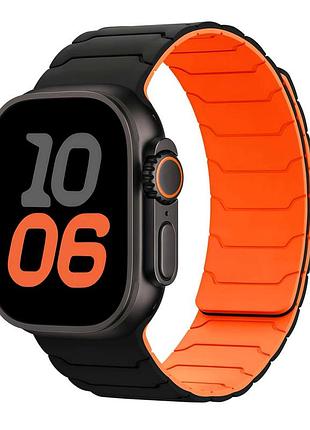 Ремешок armor magnetic bracelet для apple watch series 3 42 mm 4 44 mm 7 45 mm 8 49 mm силиконовый черный с оранжевыми вставками