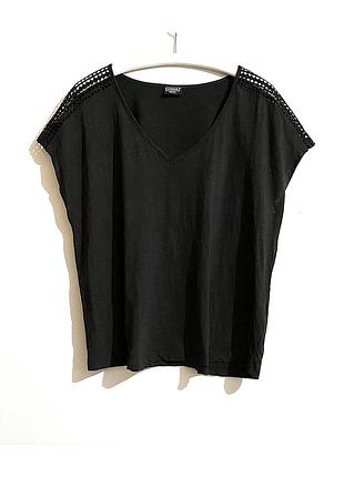 2xl-3xl-4xl бавовна чорна трикотажна блуза з мисиком футболка з мереживом на рукавах