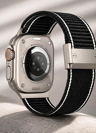 Ремінець nylon metal lock для apple watch series 3 42 mm 4 44 mm 7 45 mm 8 49 mm чёрный с прочной застежкой black