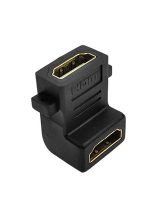 Перехідник hdmi 90° f-f чорний з вушками для під'єднання комп'ютерів і аксесуарів