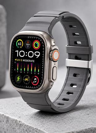 Ремінець silicon ribbed для apple watch series 3 42 mm 4 44 mm 7 45 mm 8 49 mm серый с усиленной фиксацией