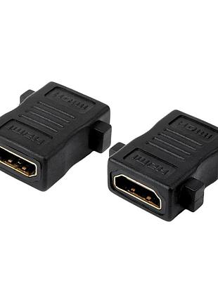Перехідник hdmi f-f чорний з вушками для з'єднання кабелів