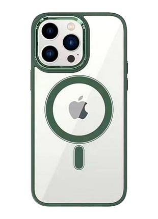 Чохол силіконовий clear case з magsafe для apple iphone 14 pro max захист камери прозорий alpine green