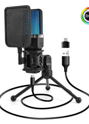 Конденсаторный микрофон x1s с кардиоидой usb шумоподавление rgb подсветка для записи стриминга гейминга
