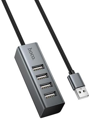 Usb-хаб hoco hb1a 4 порти usb 2.0 алюмінієвий сплав розмір 94,6х15х7,5 мм швидкість до 480 мбітс