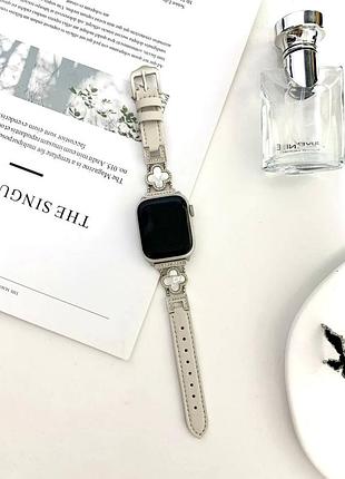 Ремешок leaf clover для apple watch series 3 42 mm 4 44 mm 7 45 mm 8 49 mm starlight&white из мягкого материала