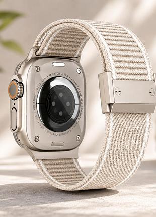 Ремешок nylon metal lock для apple watch series 3 42 mm 4 44 mm 7 45 mm 8 49 mm устойчивый к износу starlight.