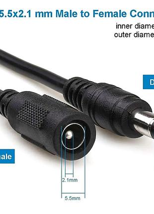 Кабель питания 2 метра 5.5mmx2.1mm черный для подключения устройств dc