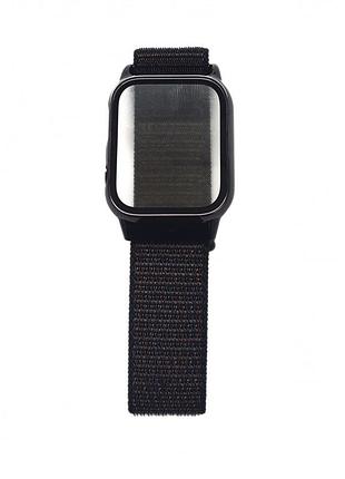Ремінець nylon з захисним чохлом для apple watch series 7 41 mm series 3 38 mm series 4 40 mm чорний з максимальним захистом