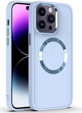 Чехол накладка metal style case с magsafe для iphone 14 pro max полиуретан защита камеры светло-голубой