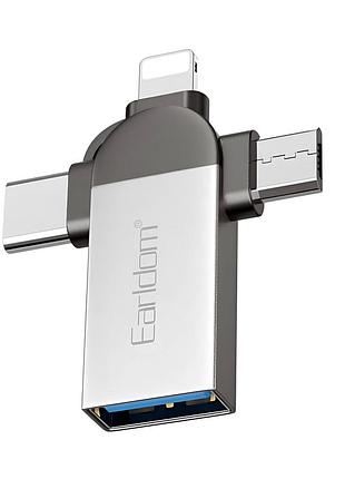 Адаптер otg usb 3.0 с разъемами micro usb lightning usb type c серый earldom et-ot93
