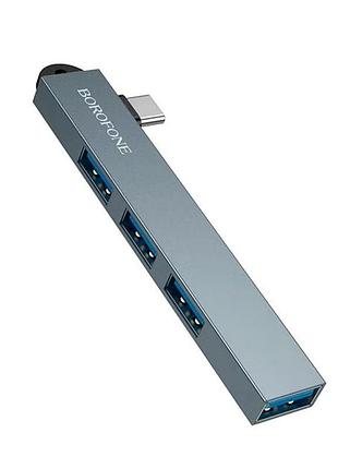 Usb-концентратор 4 порти usb 2.0 і 3.0 для ноутбуків і планшетів borofone fh1a алюмінієвий сірий