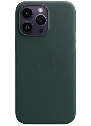 Чехол накладка leather case с magsafe для apple iphone 14 pro pu кожа защита камеры лесной зеленый