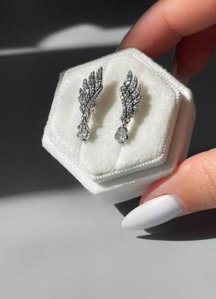 Сережки pandora «крила янгола» s925 ale, жіночі, покриття сріблом, кубічний оксид цирконію