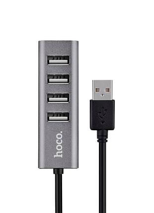 Usb-хаб 4 порти usb 2.0 5v 500ma алюмінієвий hoco hb1 для заряджання та синхронізації пристроїв