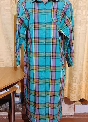 Винтажное длинное платье-рубашка в клетку betty barclay, 100% хлопок, l–xl / оверсайз