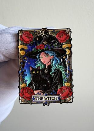 Пін значок металевий брошка відьма з чорним котом “the witch” – містичний готичний пін