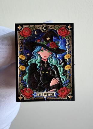 Пін значок металевий брошка відьма з чорним котом “the witch” – магія, таро, готика