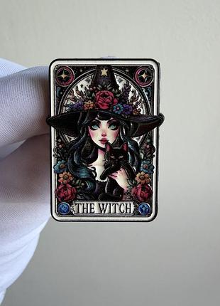 Пін значок металевий брошка відьма з чорним котом “the witch” – готика, магія, таро