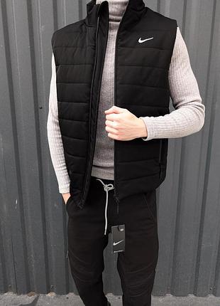 Жилет мужской nike, черный, плащевка, синтепон 200, термоподкладка, вышивка, туречна, s-xxl