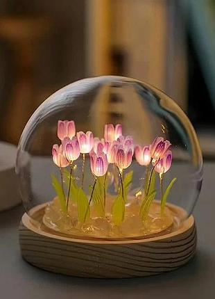 Настільна лампа "тюльпани в колбі" led night light bulb, 13 рожевих квіток