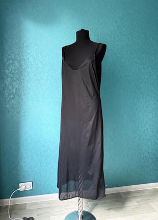 Комбінація нічна сорочка чорна нейлонова на бретельках uk16 l-xl