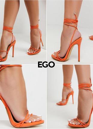 Женские оранжевые босоножки на каблуке с завязками ego 37 р / 23 см