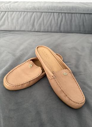 Бежеві шкіряні мюлі lauren ralph lauren на 23.5 см